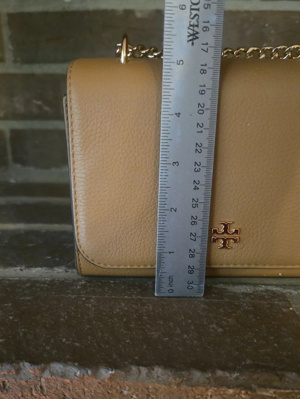 Tory Burch Carter Adjustable Chain Shoulder Crossbody Bag Purse Tan Brown